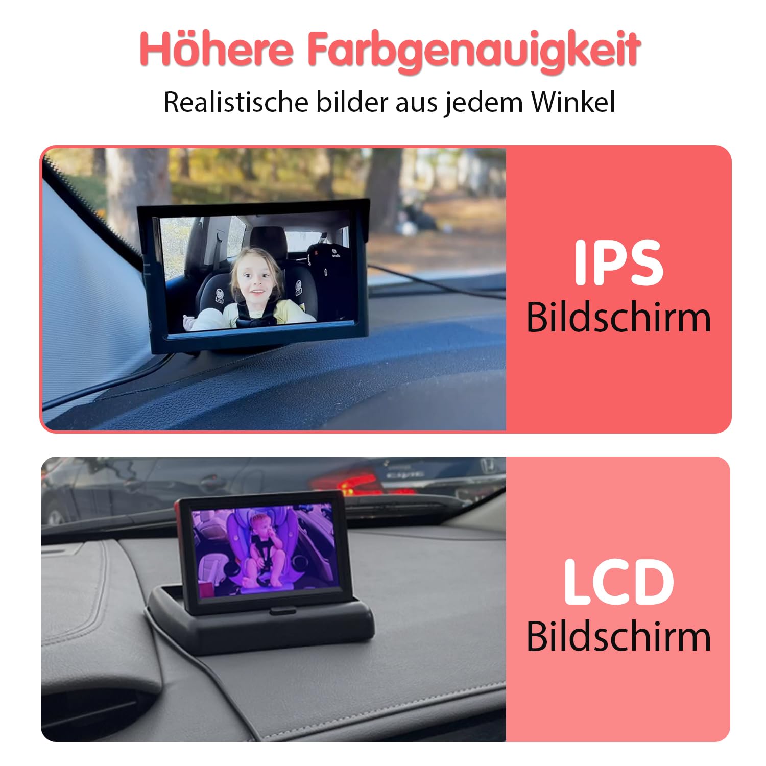 Luckview Baby Auto Spiegel mit 5" 1080P HD Bildschirm und IR Nachtsicht, Baby Kamera Auto Rücksitz mit 3X Zoom, 360° Drehbar, Einfache Installation Rücksitzkamera Display