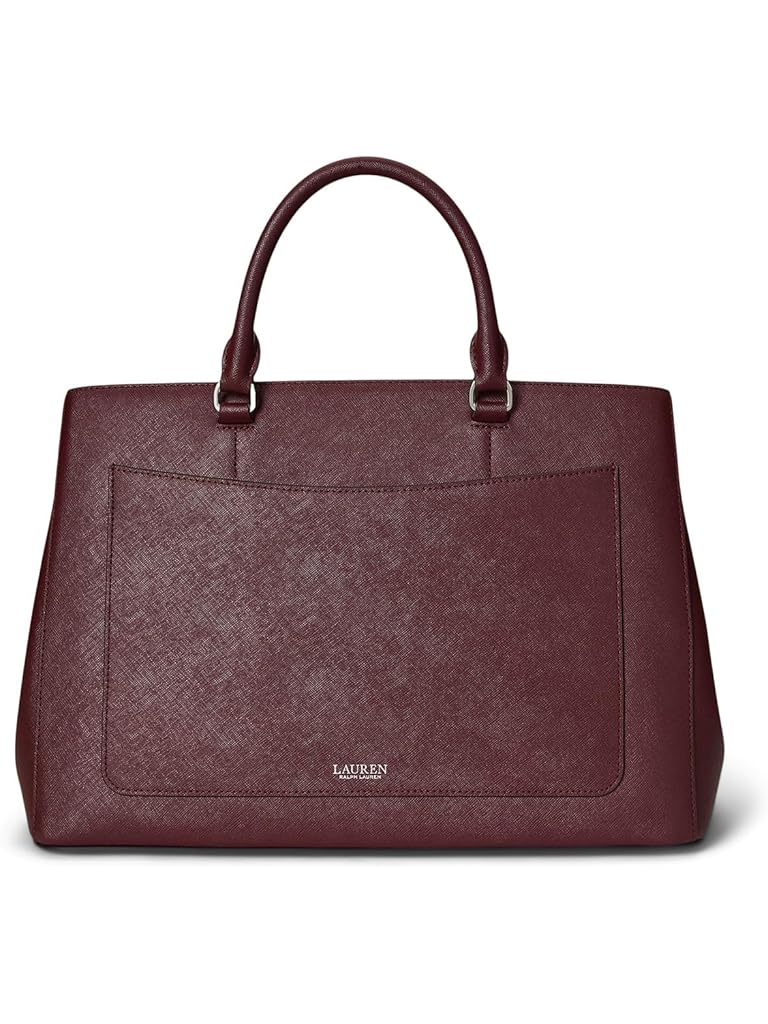 Burgundy Lauren Ralph Lauren Crosshatch Leather Large Hanna Satchel