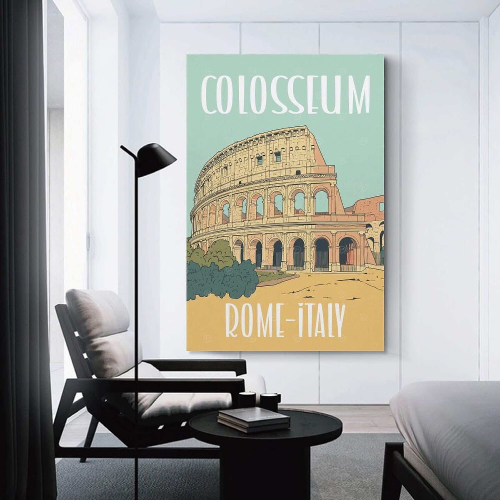 Junmoney Canvas Art Print Colosseum Rome Italy Poster, 16x24inch(40x60cm), for Home Office, Desk Area Or Studio, Wall Art That Adds Style to Work Areas