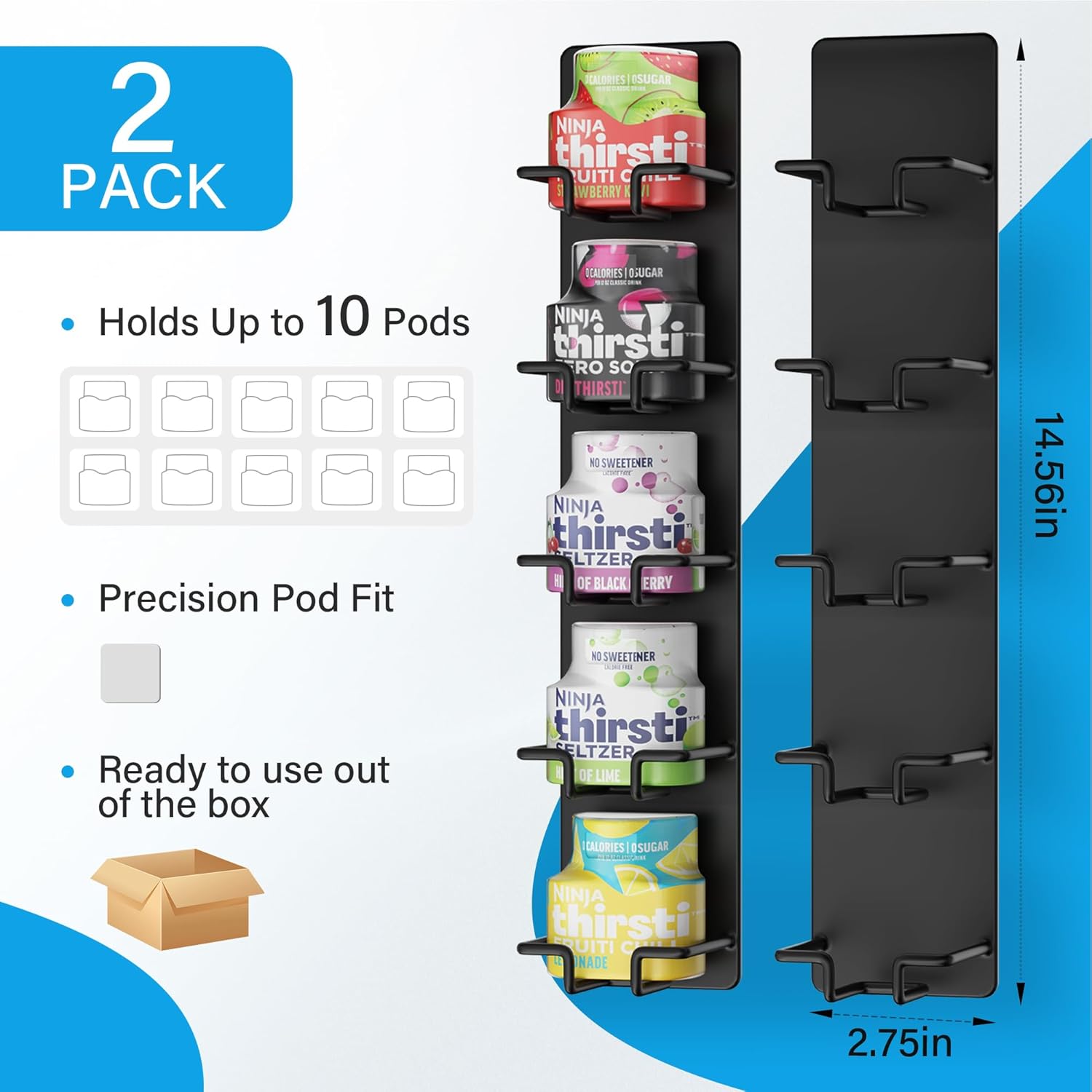 Flavor Pods Holder for Ninja Thirsti, 5-Tier Organizer Holds 10 Flavored Water Drops, Storage Rack for Ninja Thirsties Drink System Soda Machine Syrup Holder Accessories 2 Pack - Image 6