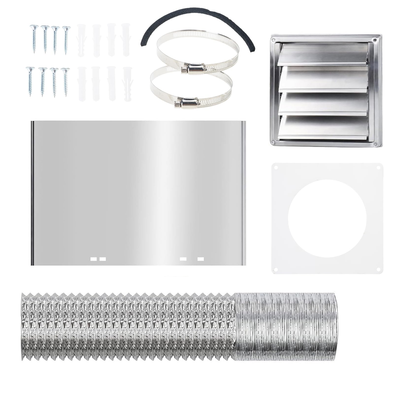 Shurhome Metal 4Inch Wall Ventilation Kits With Hose/Duct Connectors/Plate Dryer Vent Hoses Connectors Wall Ducting Set Dryer Vent Kits