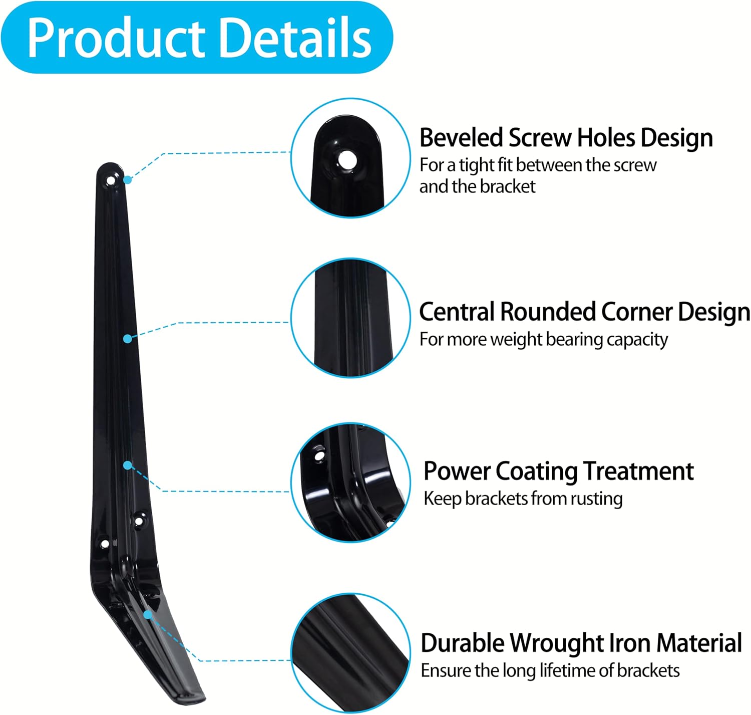 20 Pack Shelf Brackets 10 Inch, Black Metal Brackets for Shelves, L Shape Shelving Brackets (Black, 10" x 8")