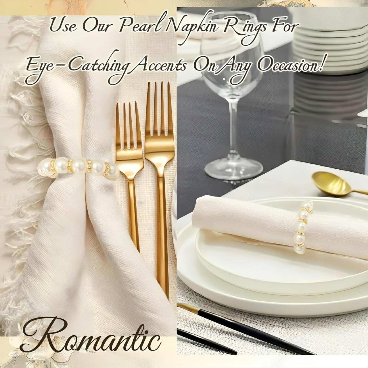 Petyoung 100Pcs Pearl Napkin Rings Set, Golden Elegant Pearl Napkin Holders, Delicate Serviette Buckles Napkin Rings for Wedding Thanksgiving Party Dinner Daily Table Decoration and Use