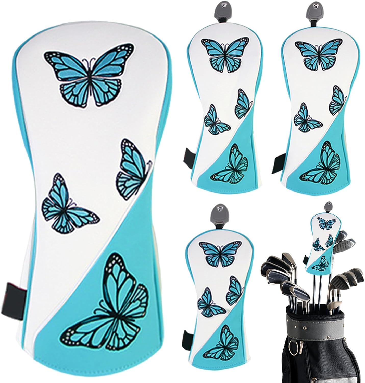 Golf Club Head Covers for Woods, PU Leather Butterfly Pattern,Fairway Wood Head Cover - for Men Boyfriend Father Grandfather Golf Lovers Outdoor Golfing