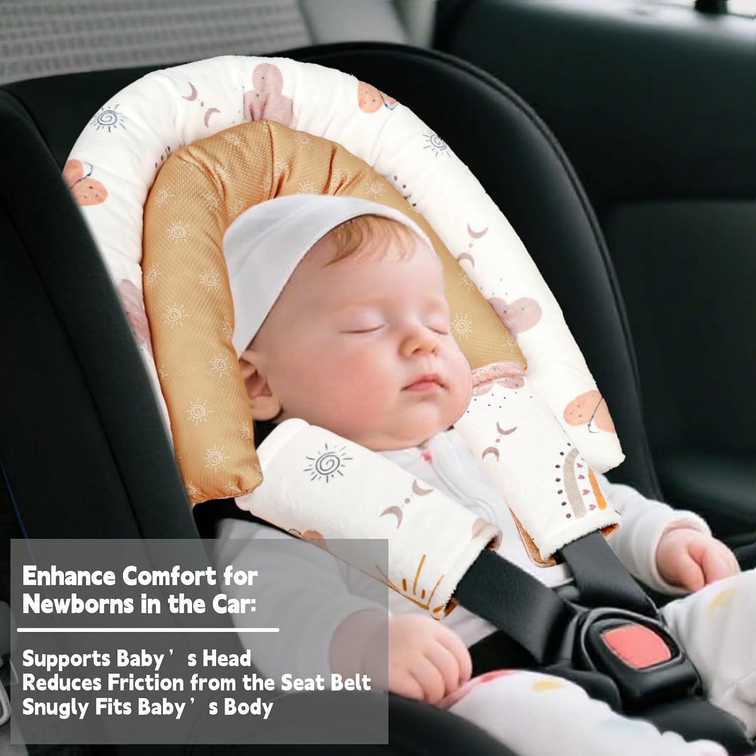 Baby Car Seat Head Support & Strap Covers, Upgraded 2-in-1 Infant Car Seat Insert Cushion for Newborn Girls, Perfect for Carseat, Stroller, Swing, Extra Soft, Boho Rainbow