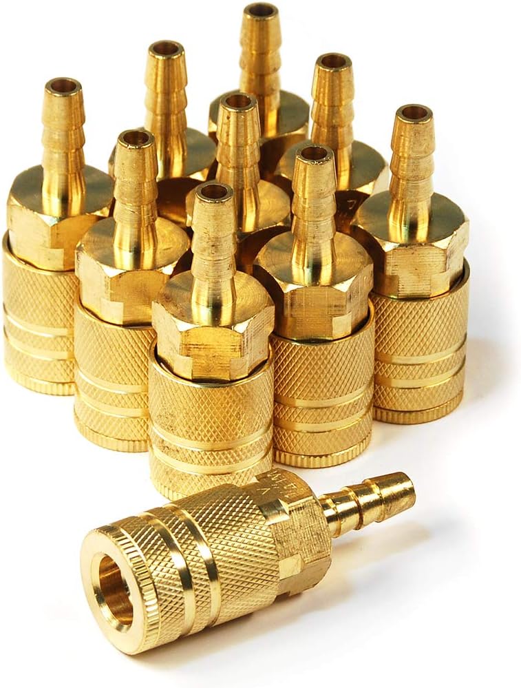 Primefit IC1414BB6-B10-P (10-Pack) 6-Ball Industrial Coupler Brass 1/4-Inch x 1/4-Inch STD Hose Barb (BULK)