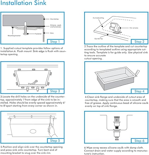Miniatura 7 de VADANIA Fregadero de barra de cocina de 20 pulgadas, 20 x 18 x 10 pulgadas, cuenco individual, montaje inferior, acero inoxidable T304 de calibre