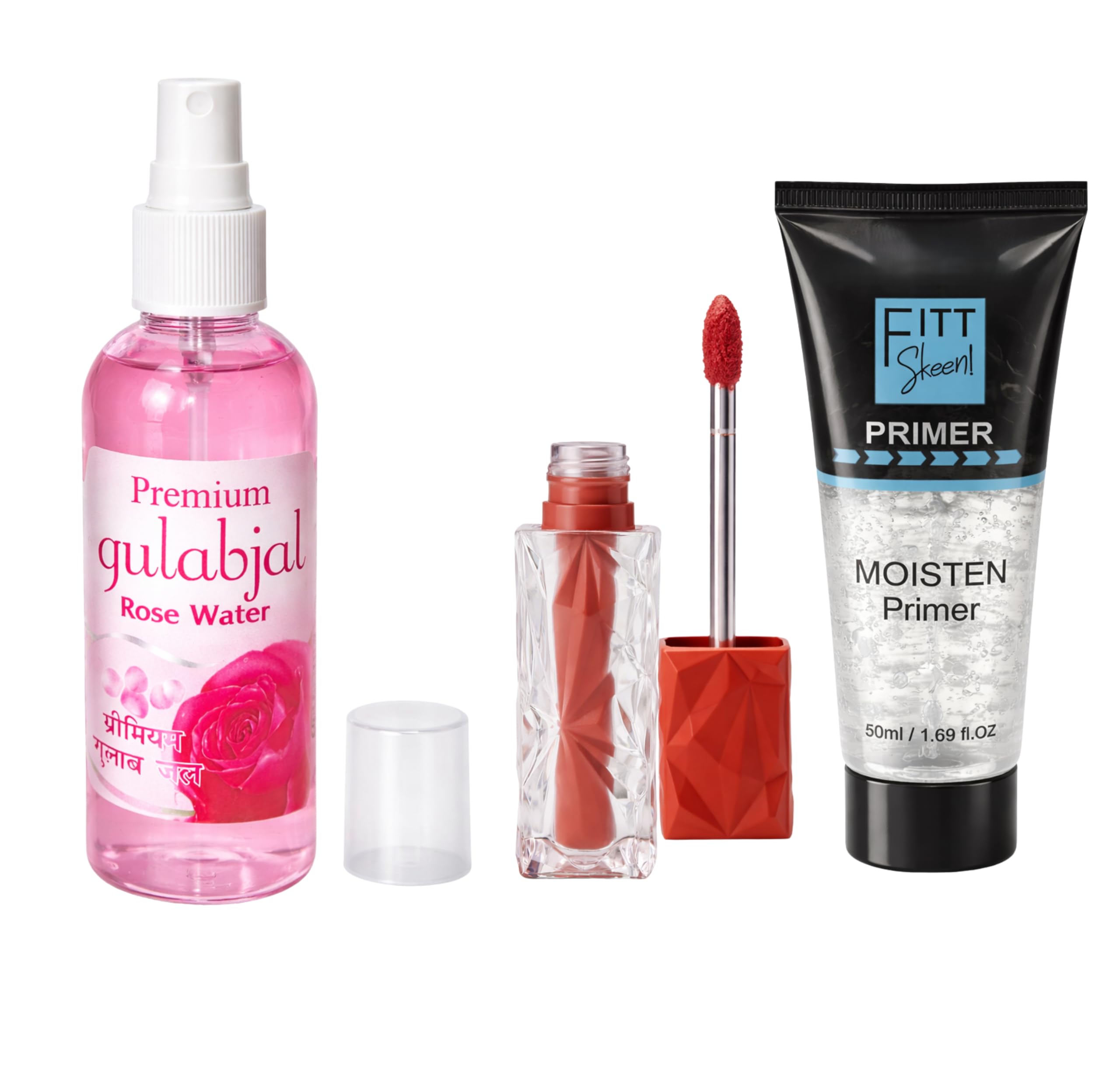 3-in-1 Hydrating Rose Water Spray, Face Primer & Matte Liquid Lipstick Makeup Combo Kit | Includes Premium Gulabjal Facial Toner Mist, FITT Skeen! Clear Gel Primer (50ml) & Velvet Nude Lip Tone | Cosmetic Gift Set for Women-image-49