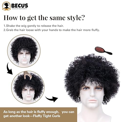Miniatura 5 de BECUS Pelucas afro de 11 pulgadas para hombres, peluca afro rizada suave, sintética, corta, enorme, rizada, para hombres, uso diario y disfraz,