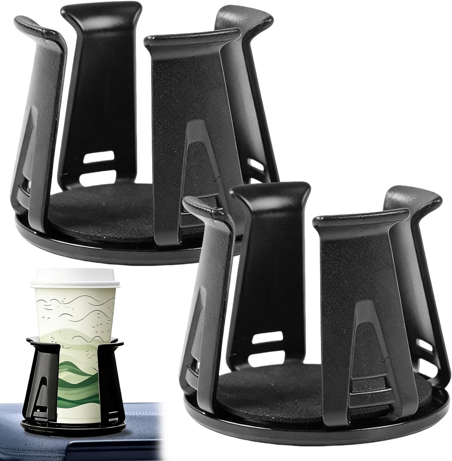 2pcs Car Cup Holders Insert, Self-Adhesive Automotive Cupholder, Multifunctional Drink Holder Reusable Drink Cup Holder for Fixing Water Cups and Drinks (Black)