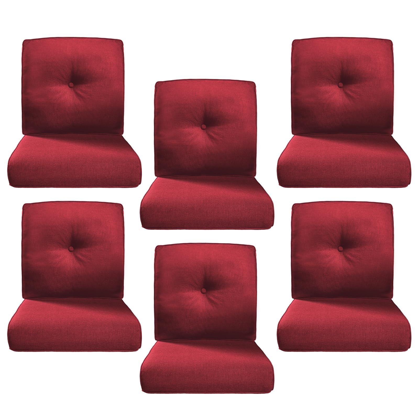 Luxury 4" Thick Outdoor Cushion Set of 6 - 22x24 Patio Furniture Cushions with 28D High-Density Foam, Water-Resistant &amp; Fade-Resistant Fabric, Removable Covers for Patio Furniture Sofa Couch -Red