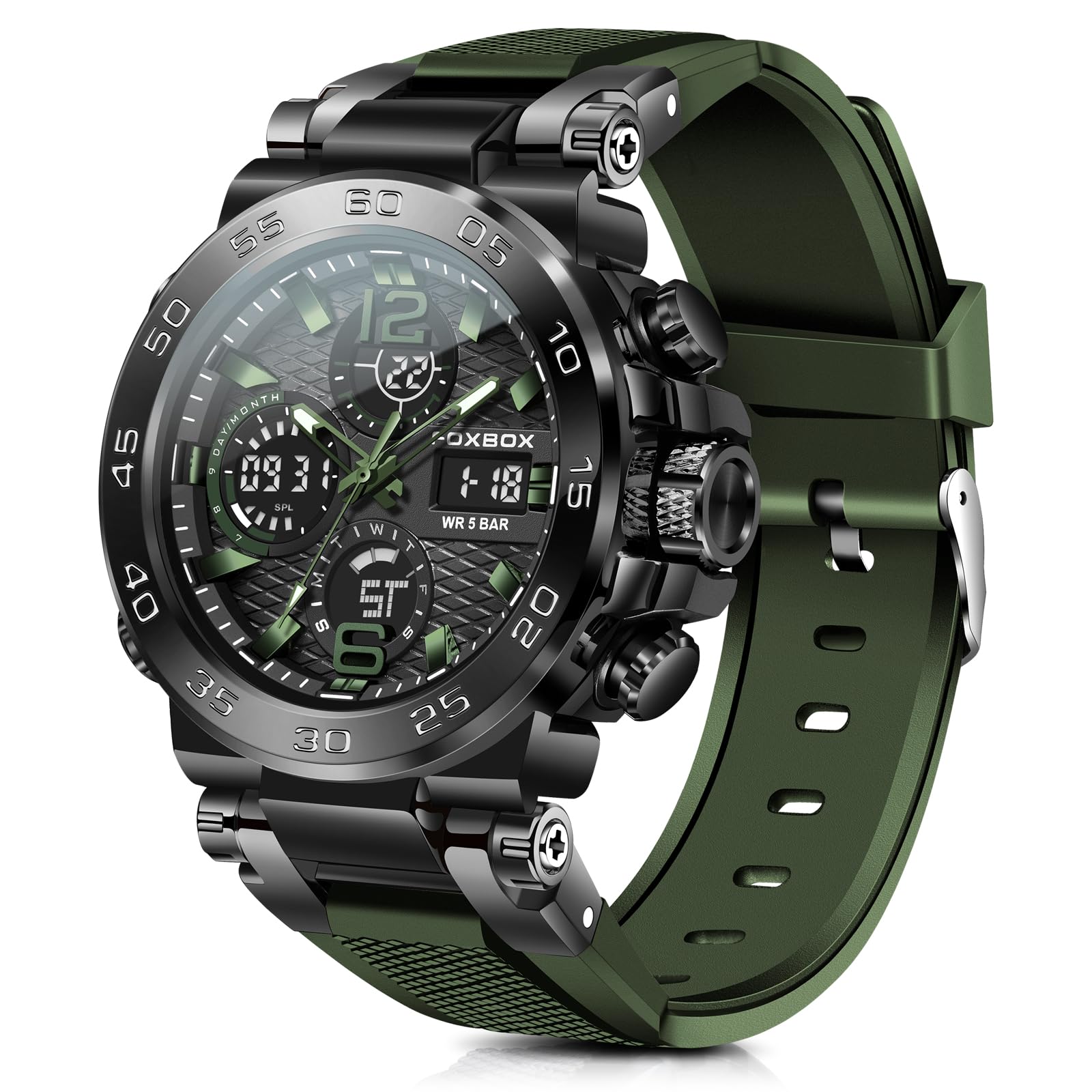 Quartz Watch for Men Waterproof Big Dial Analog Digital Sport Multifunction LED Backlight Fashion Wristwatches Stopwatch Calendar Men-image-7