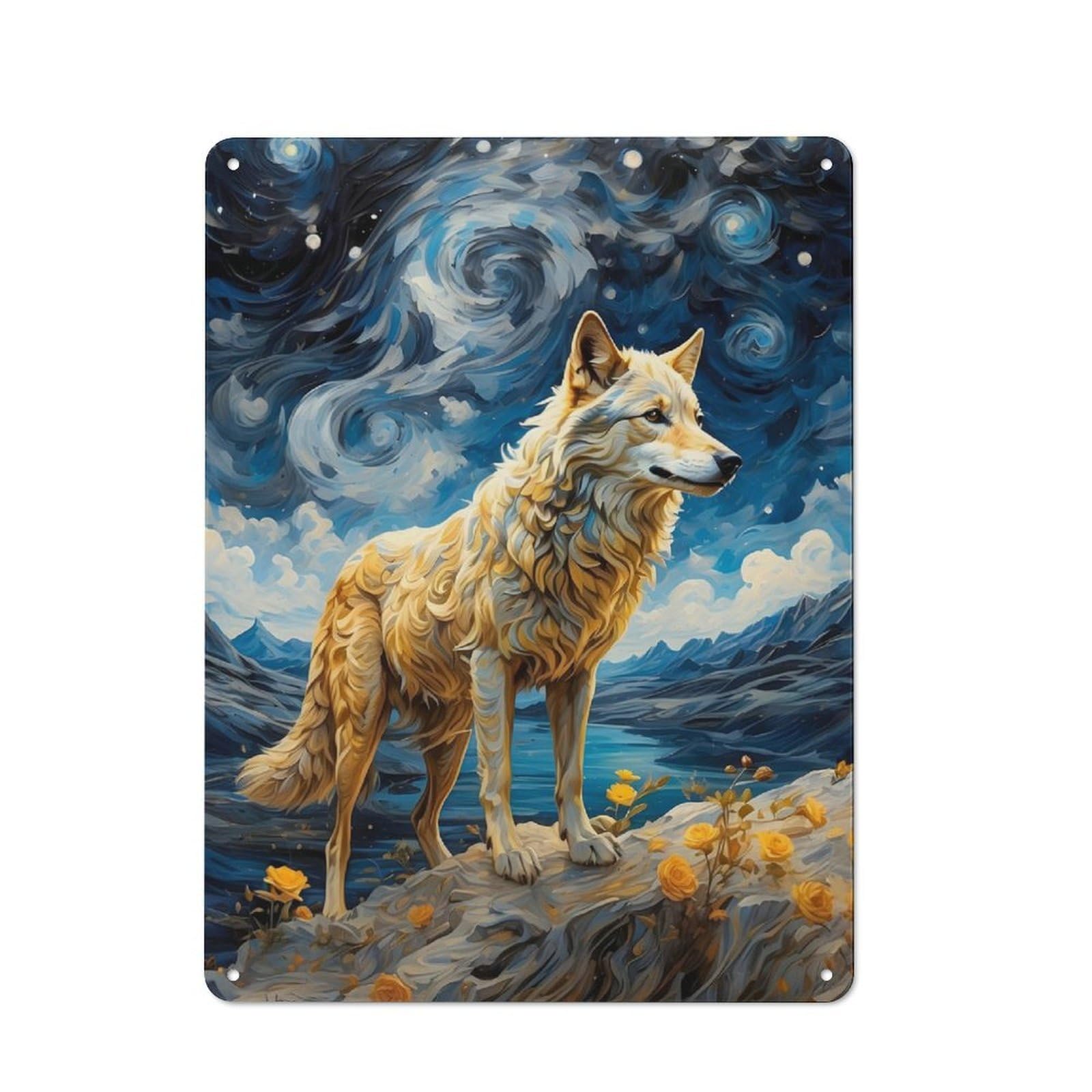 Junmoney Wolf Rustic Metal Plaque 40X30cm For Guest Room Or Hallway, A Decorative Metal Sign For Guest Rooms And Hallways