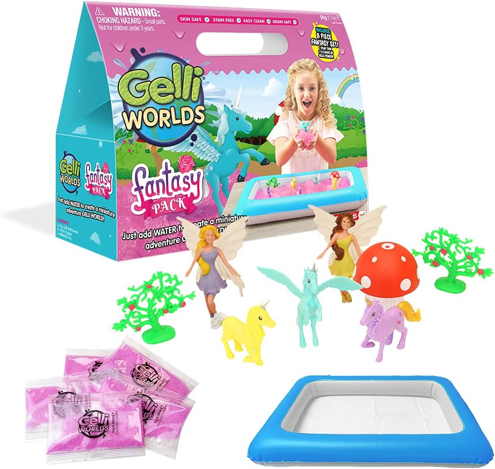 Gelli Worlds Fantasy Pack, 5 Use Pack, 8 x Fantasy Figure Set from Zimpli Kids, Inflatable Play Tray, Perfect Christmas Present for Children, Girls Xmas Gift