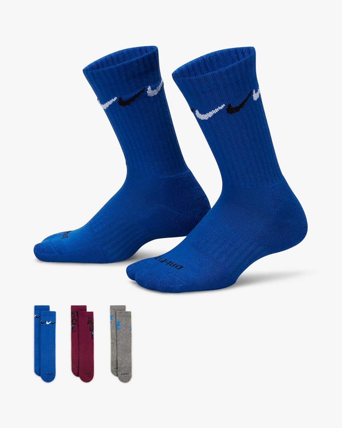 Nike Little Boys DRI-Fit Cushioned Crew Socks 3 Pack (B(BN0924-U89)/G, 5-7 Years)
