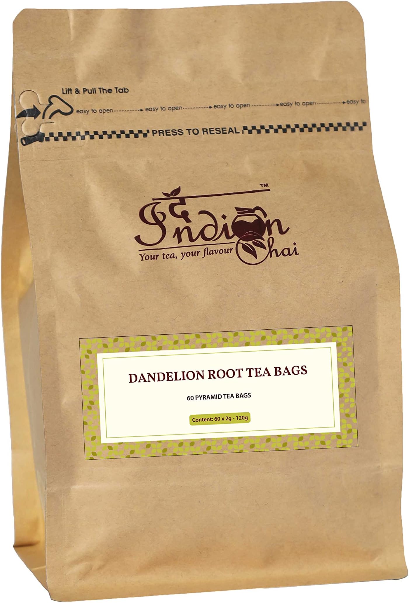 The Indian Chai – Dandelion Root Tea 60 Pyramid Tea Bags | 60 Cups Bulk Pack | for Detox, Cleansing Liver, Supports Kidney Function and Digestive Health