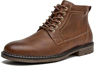 Men's Chukka Boots Casual Dress Boots Zipper Motorcycle Combat Boots Waterproof Ankle Boots Lace Up Fashion Leather Boots