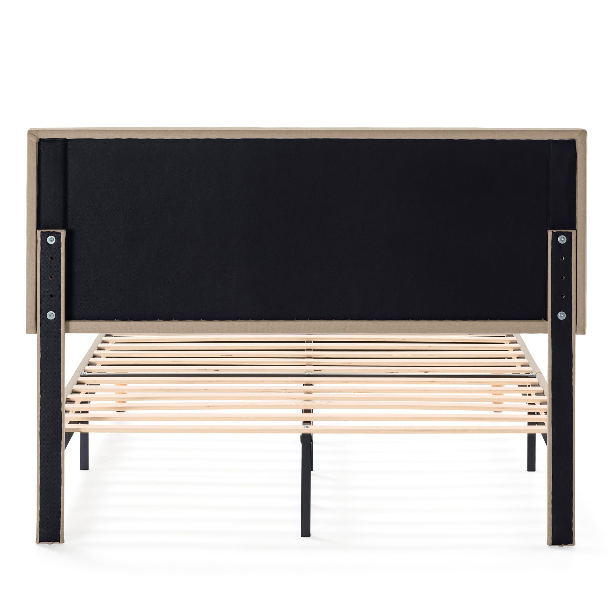 HOMN LIVING Estructura de Cama tapizada Silvi de 30 cm, Base para colchón 150x190 cm, Somier de láminas de Madera, Montaje Sencillo, Beige