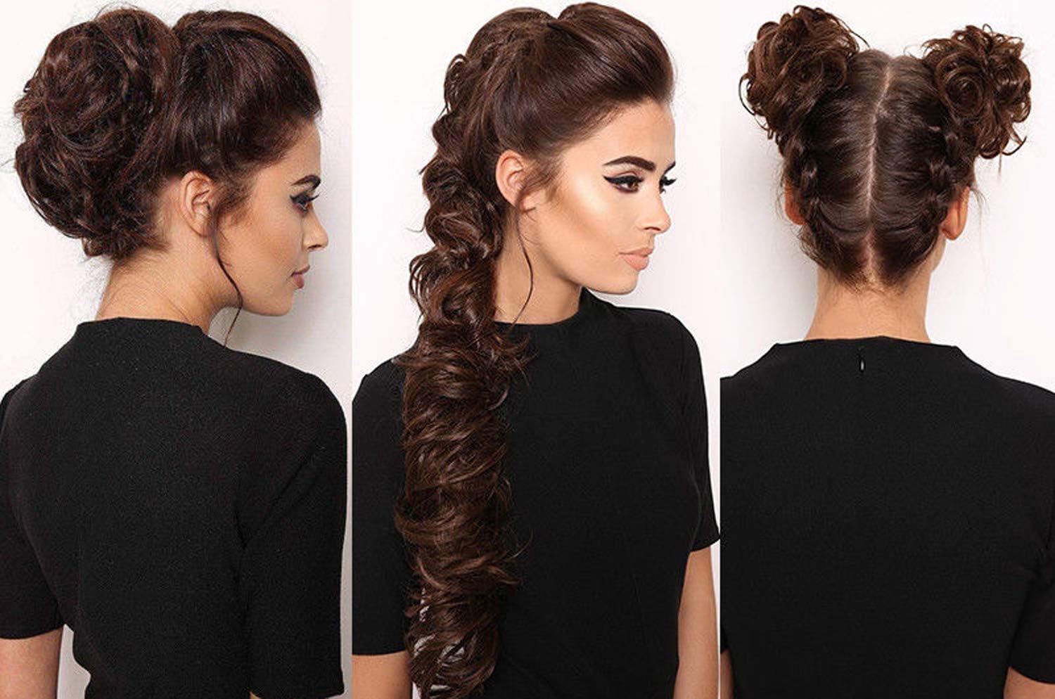 Natural Brown Synthetic frill Funky messy party hair bride bun for ponytail and juda bun maker istant hairstyle for party, wedding, functions, Pack of 1