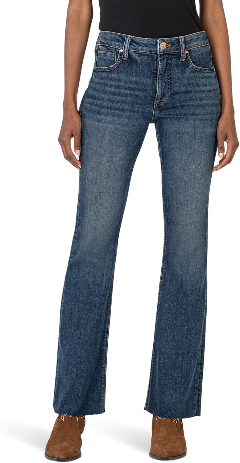 KUT from The Kloth Womens Stella High-Rise Fab Ab Flare W/Raw Hem