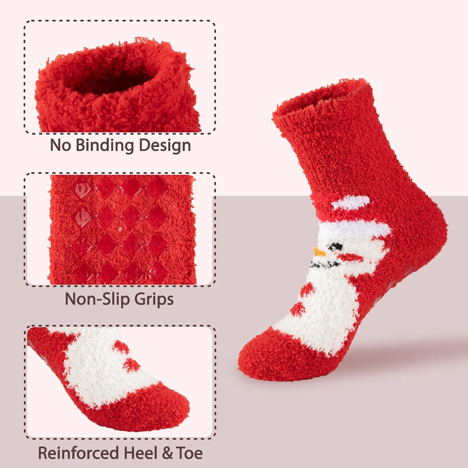 COOVAN Mens Fuzzy Socks with Grips, Winter Warm Cozy Fluffy Non-slip Hospital Home Slipper Sock 5 Pairs