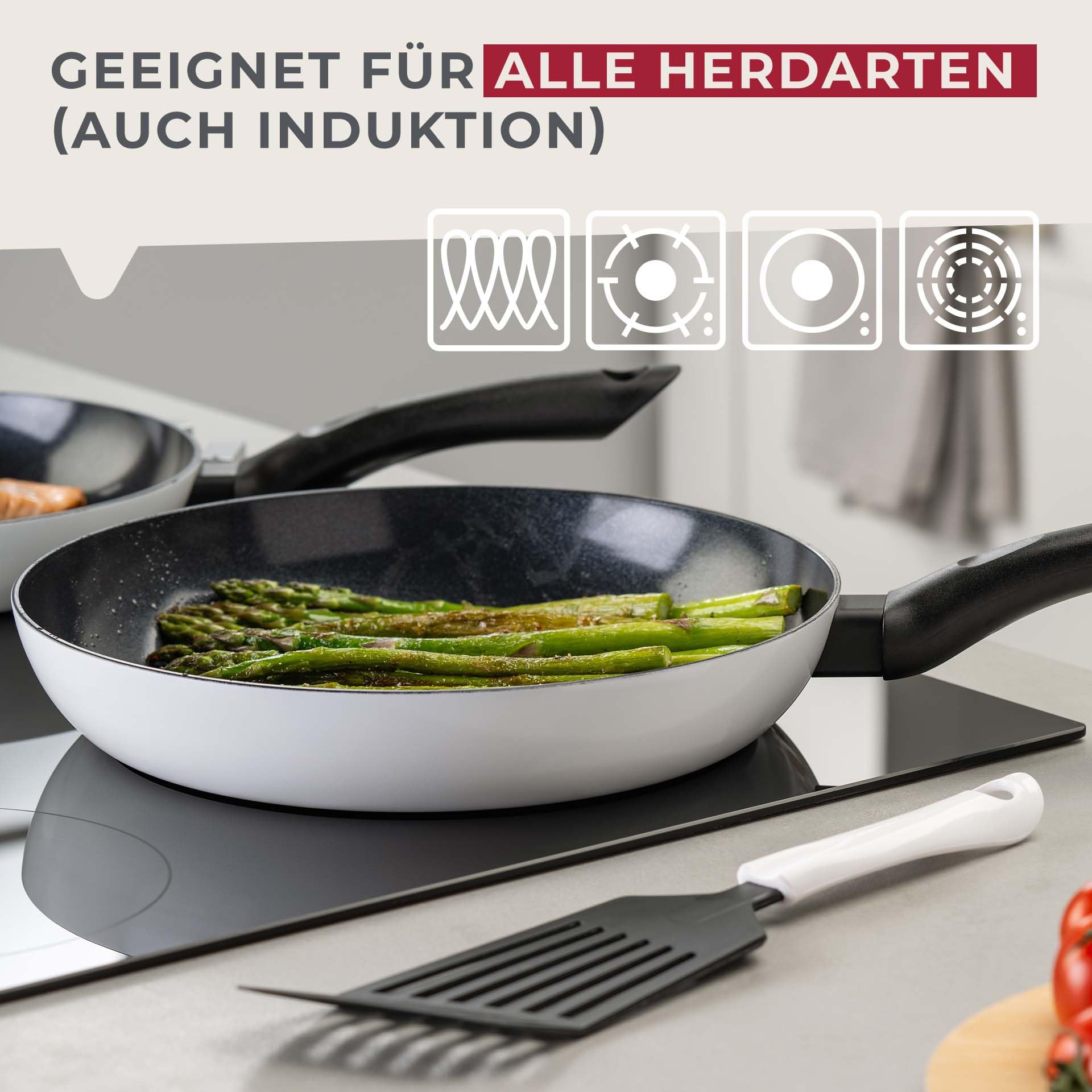 FACKELMANN Arcadalina Bratpfannen-Set, 2-teilig, Ø 24 cm & 28 cm, aus recyceltem Aluminium mit keramischer Beschichtung, ergonomischer Griff, Induktionsgeeignet, Hitzebeständigkeit: +150 °C