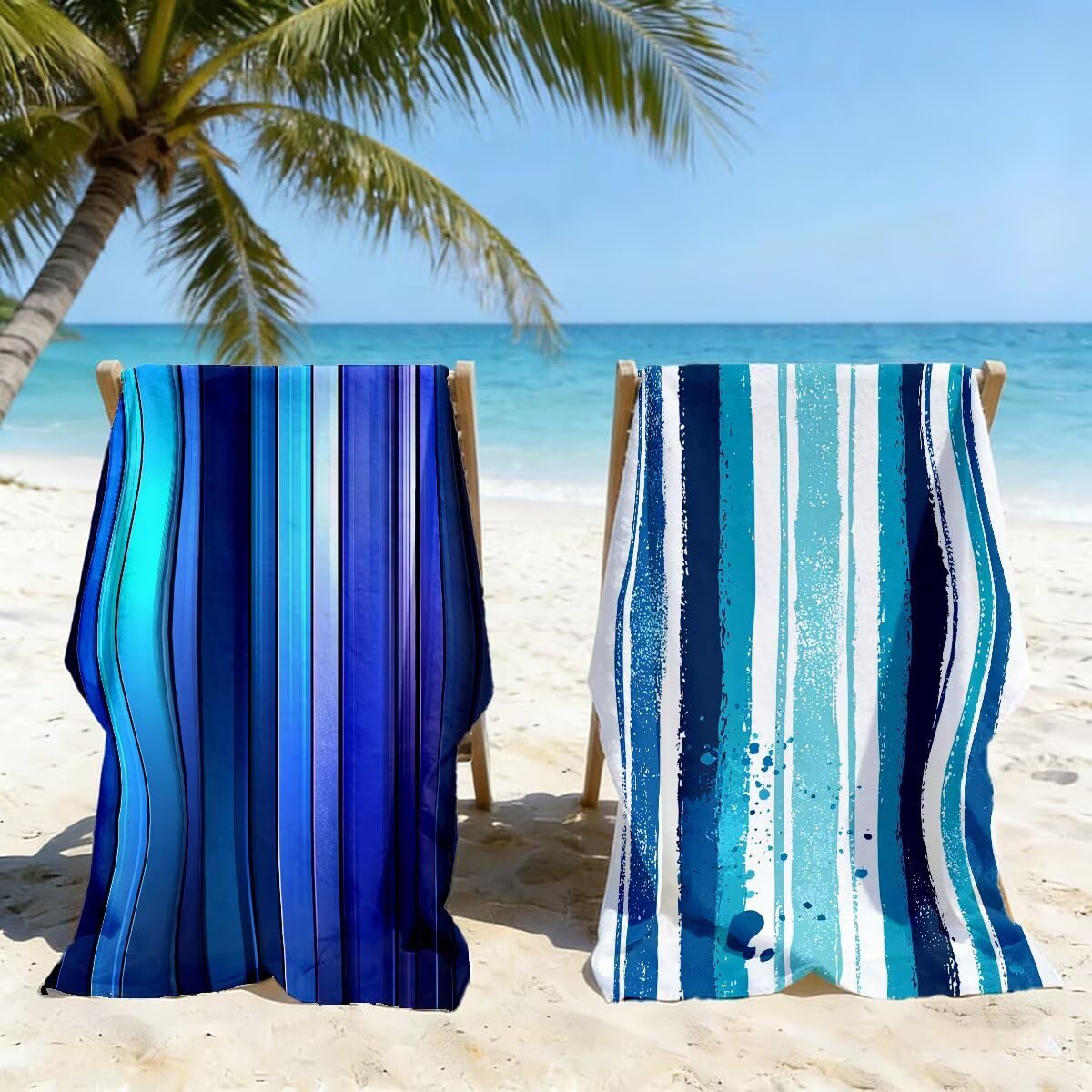Toalla Playa 80x160 cm, Toalla Gimnasio Microfibra Secado Rapido, Juego de 2 Antiarena Toallas de Playa, Ligera Compacta Toallas Microfibra Grande para Viaje, Regalo Hombre Mujer (A rayas) -4175