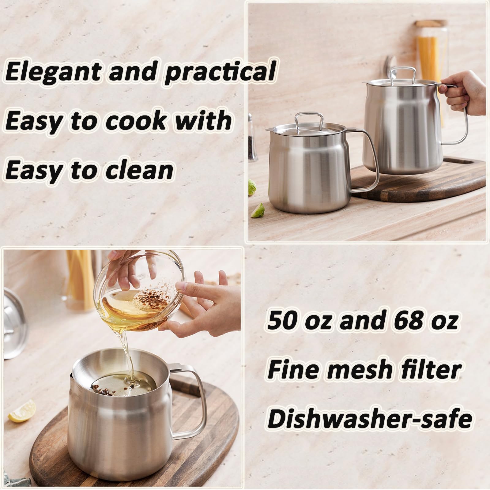Filtro de aceite y olla coladora de acero inoxidable, acero inoxidable 304, gran capacidad, contenedor de red multifunción para freír, filtro de aceite de cocina para cocinar en cocina y