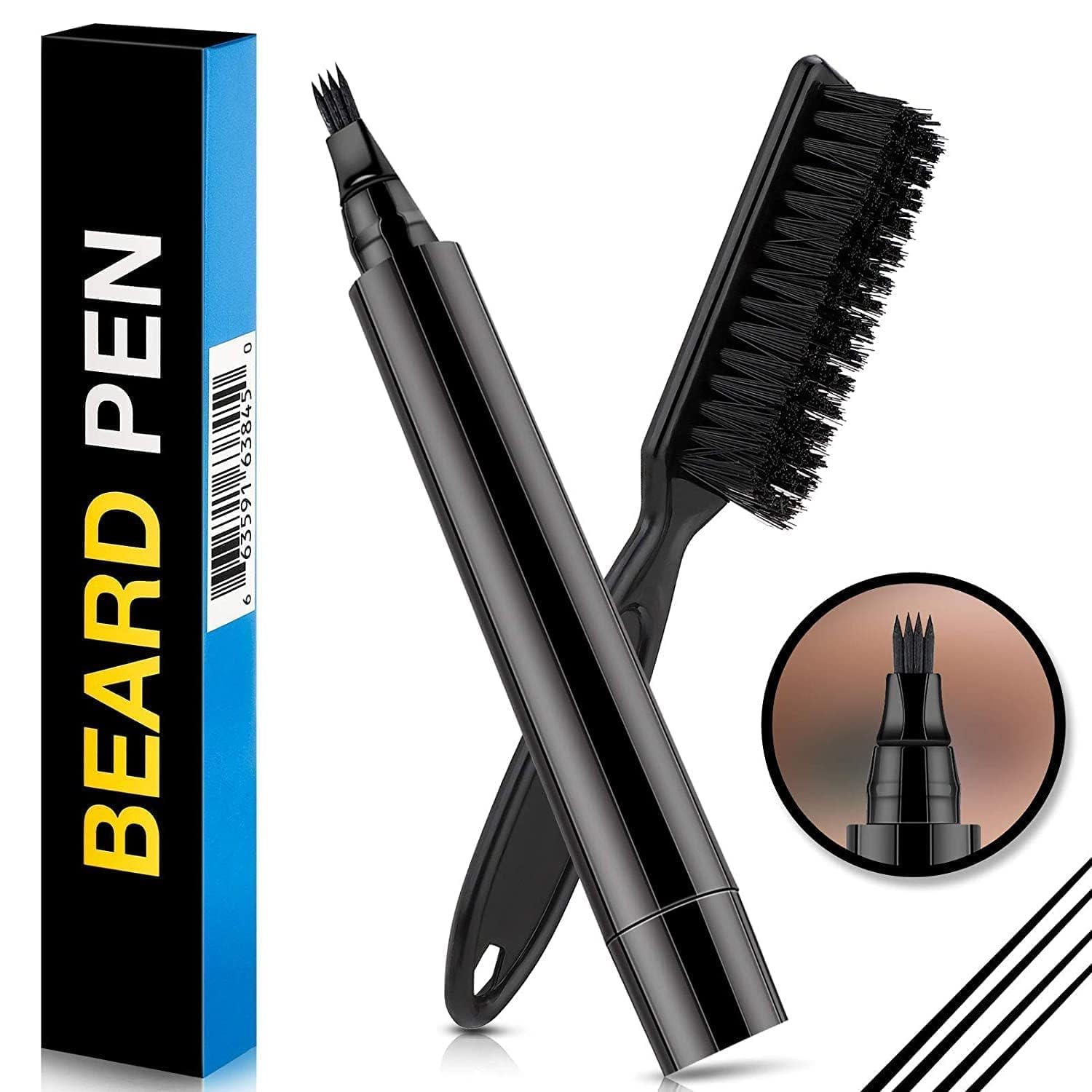 KEDY Beard Filling Pen with Brush, Waterproof Long-Lasting Natural Coverage, Moustache and Eyebrow Colour