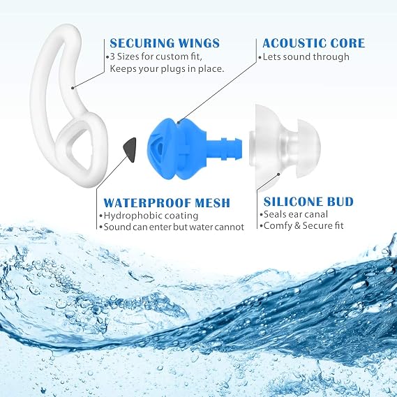 Hearprotek [2 Pairs] Swim Ear Plugs Adults, Ear Plugs for Swimming -Waterproof Silicone Water earplugs for Men Women Juniors Swimmers Pool Shower Bathing
