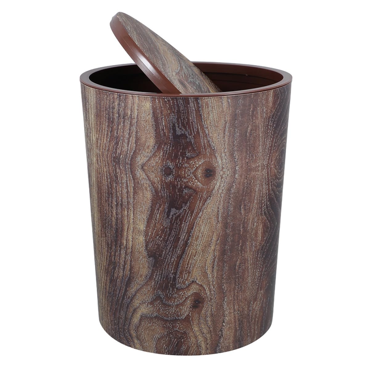 BETOOKY Retro Wood Grain Wastebasket Large Capacity Plastic Trash Can with Swing Lid for Home Office Kitchen Bathroom Bedroom Use