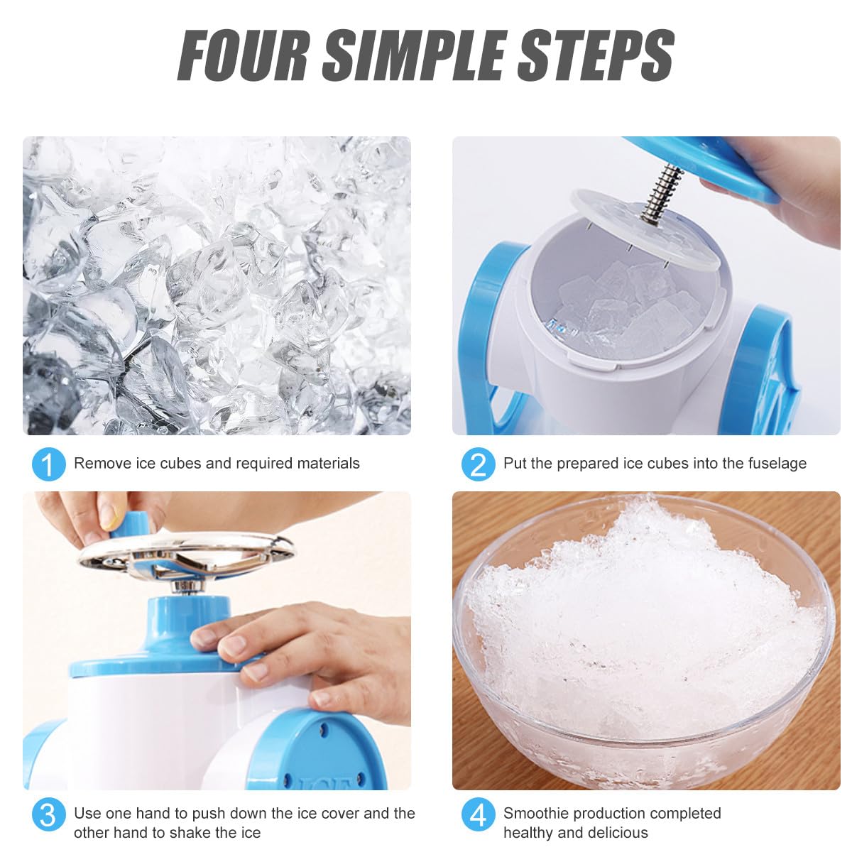Zerodeko Trituradora de Hielo Manual para Hacer Granizados Acero Inoxidable y Manual, Máquina para Picar Hielo Fina y Delicada Adecuado para Shaved Ice y Snow Cones