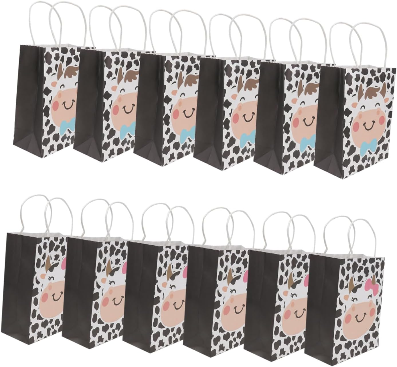 CALLARON Cow Pattern Gift Bags 12pcs Kraft Paper Party Candy Containers