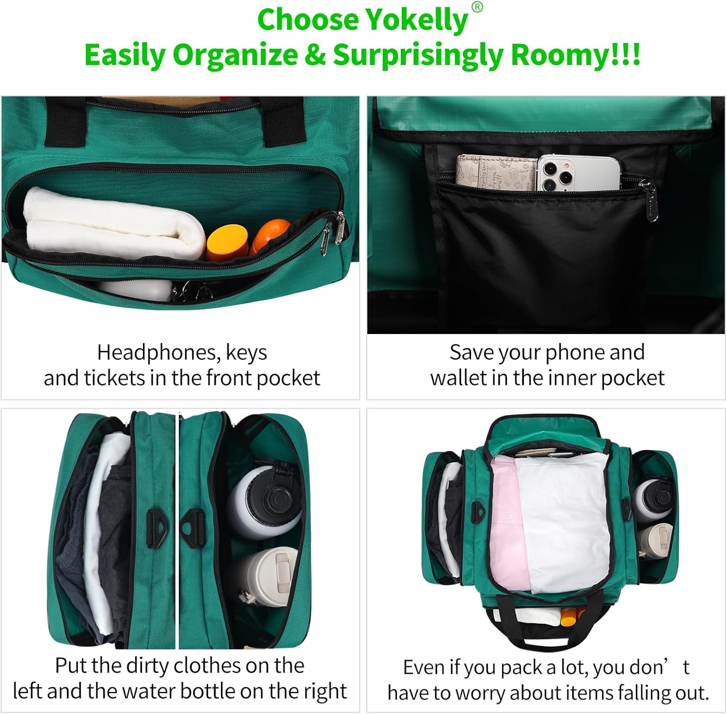 Sports Duffel Bag 20 inch for Travel Gym - Green - Image 4