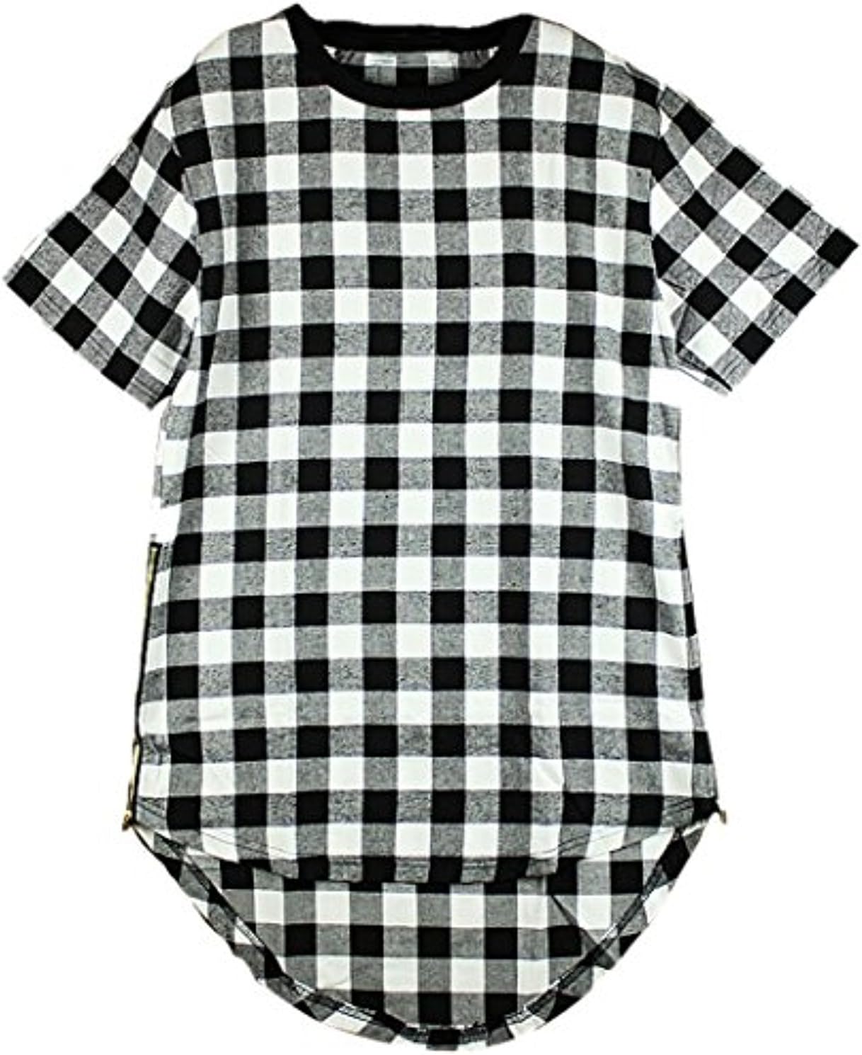 OLRIK Mens Hipster T Shirt Hip Hop Basic Longline Crewneck T-Shirt Zipper Trim