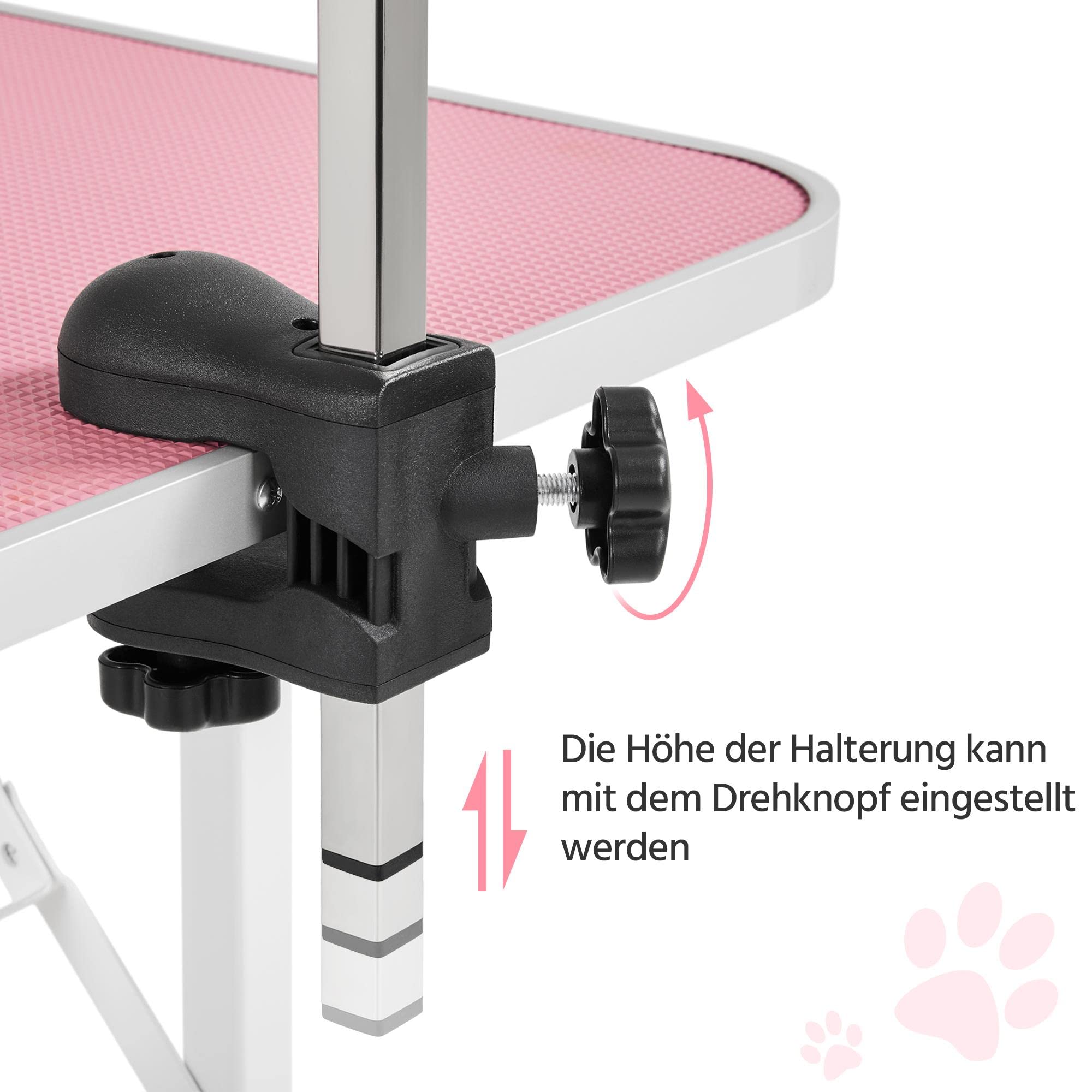 Yaheetech Tavolo da Toelettatura per Cani Gatti Animali Domestici Pieghevole Cestino a Rete Altezza Regolabile Rosa