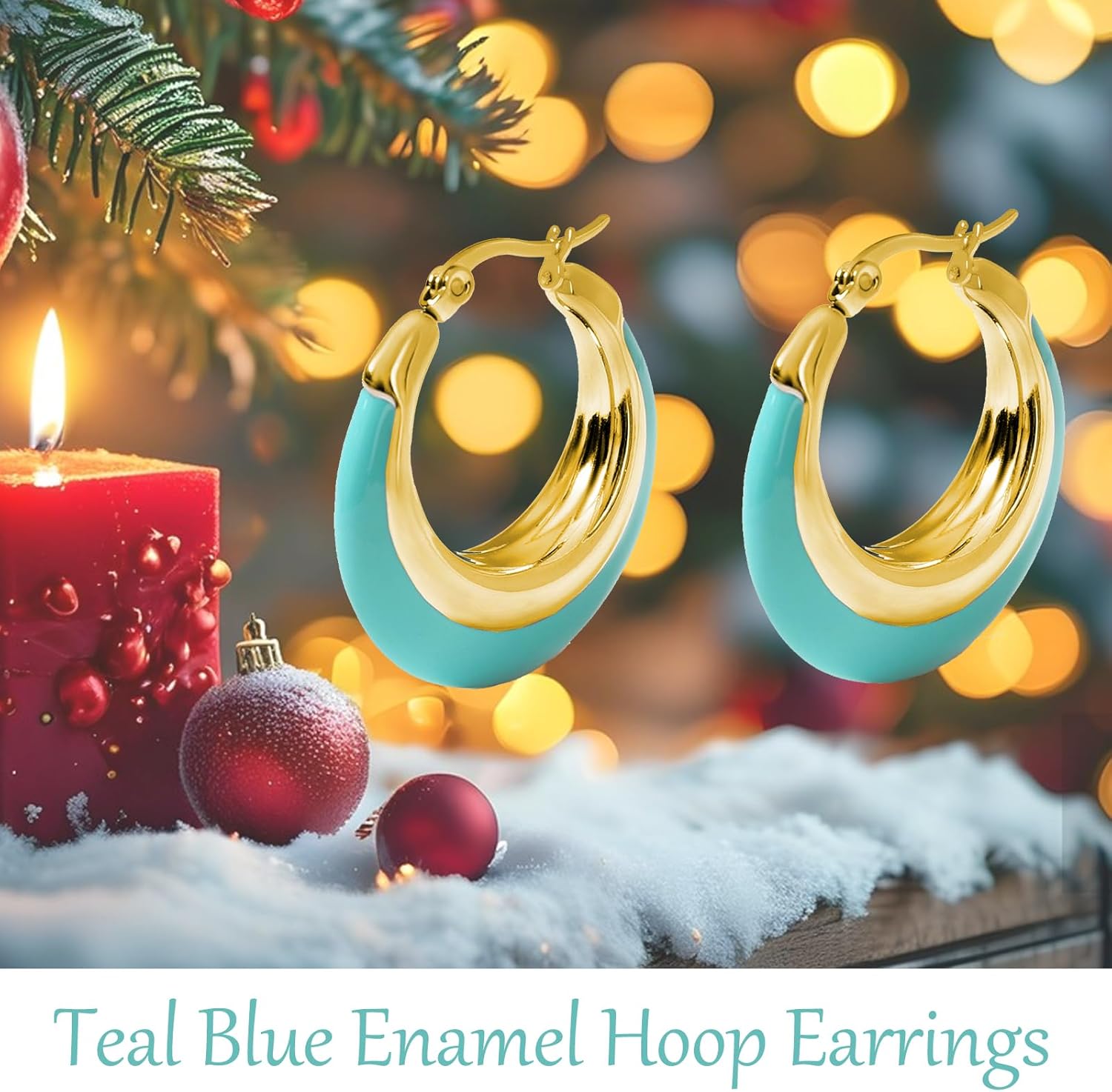 Chunky Enamel Hoop Earrings for Women 18K Gold Plated Colorful Huggie Earrings Enamel Jewelry Valentine's Day Gift for Girlfriend Wife - Image 6