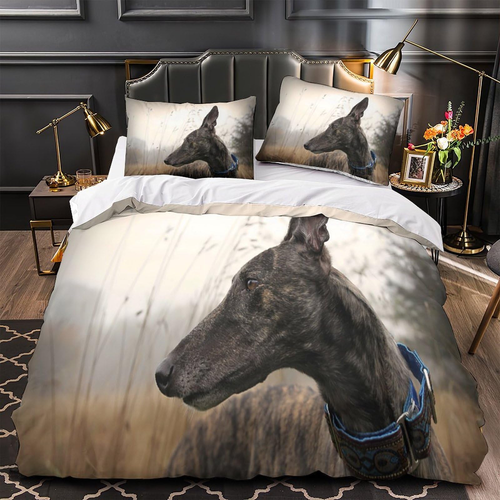 Parure de lit lévrier 140x200cm finition premium microfibre confortable effet 3D