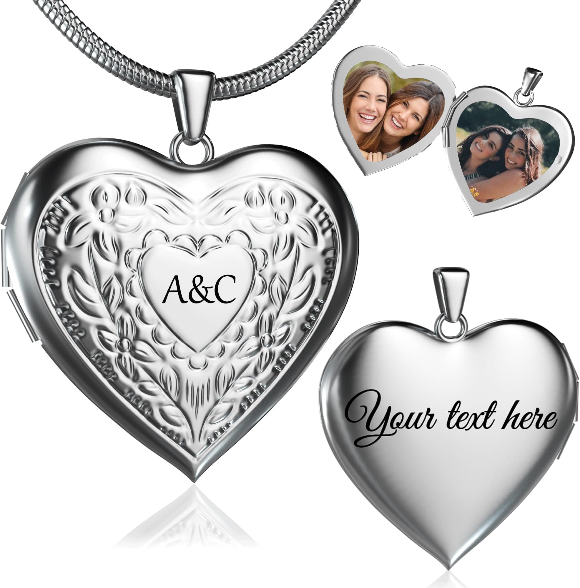 Personalized Heart Locket Necklace That Holds Pictures, Customized Locket Necklace with Photos Inside, Silver Gold Memorial Jewelry Mothers Day Gifts for Women