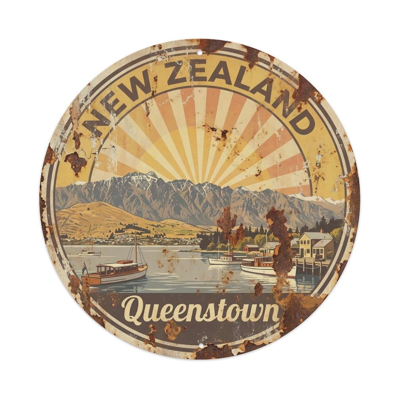 Vintage Travel New Zealand Grandeur Vintage Metal Tin Sign Plaque Wall Decor for Cafe, Club Bar, Office, Garden Metal Poster 8x8Inch