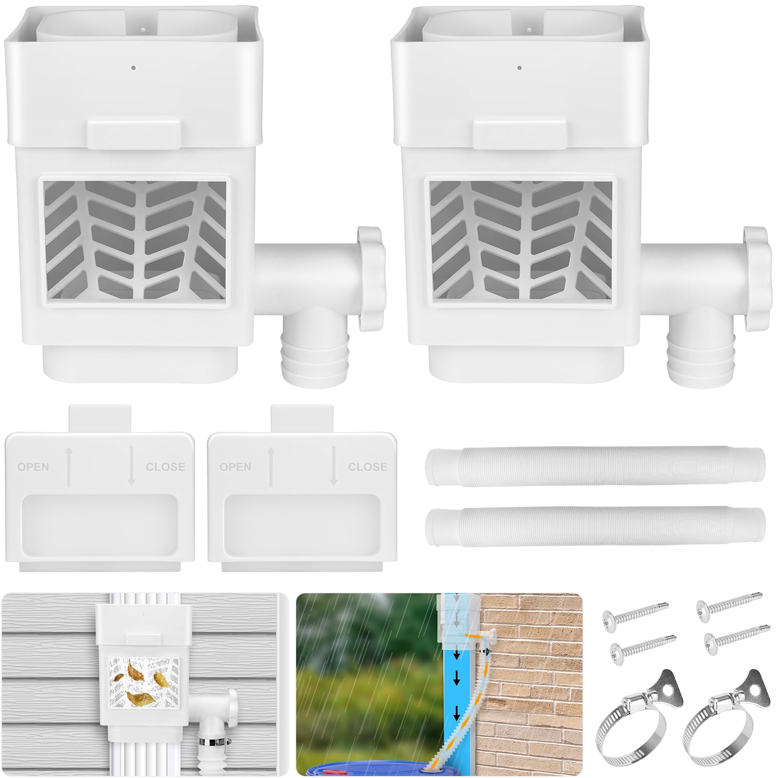 WADEO Sistema de recolección de agua de lluvia, desviador de bajante para bajantes residenciales de 2 x 3 pulgadas o 3 x 4 pulgadas, kit desviador de barril de lluvia con válvula ajustable y filtro,