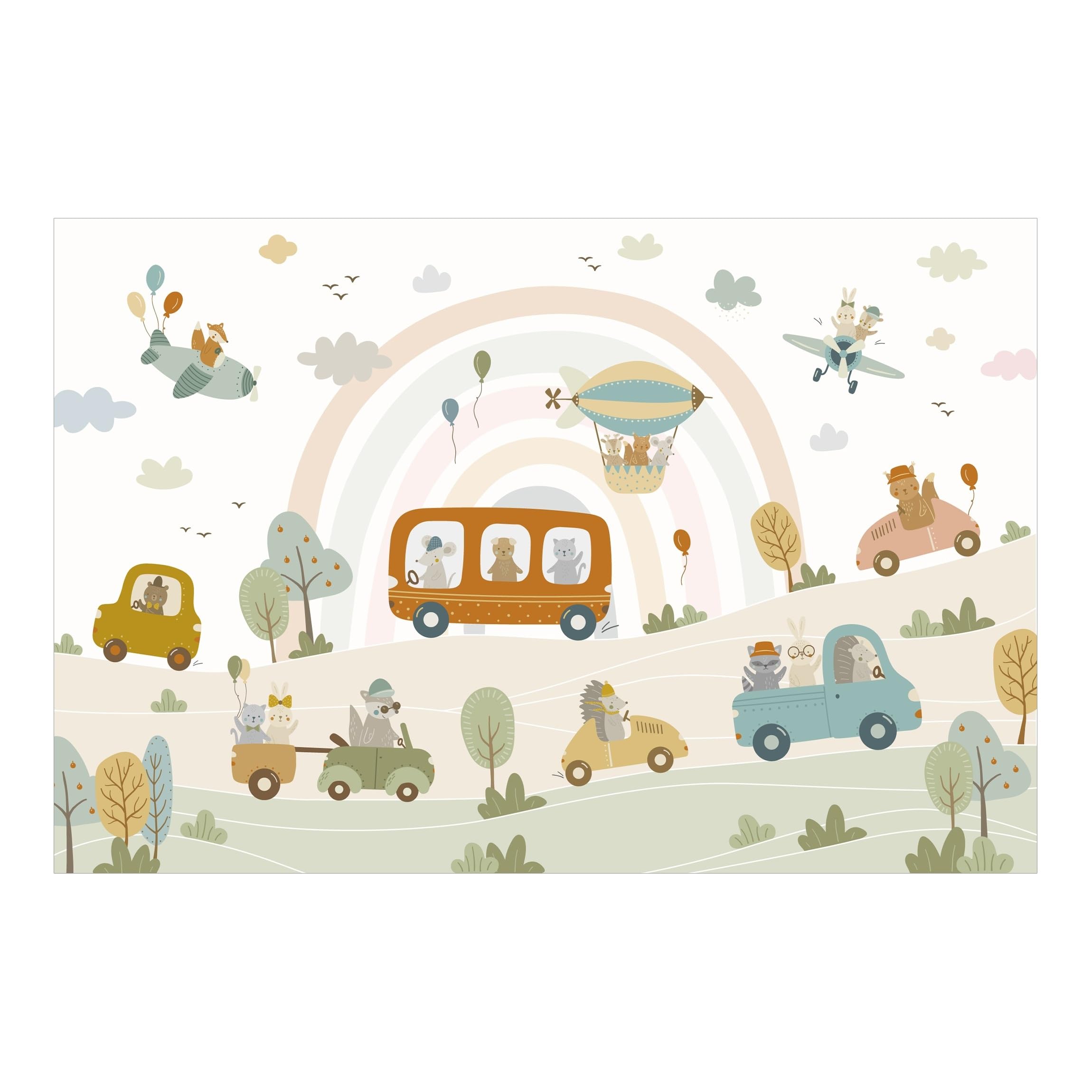 Papier peint panoramique chambre enfant pour imaginer des voyages en montgolfière multicolore