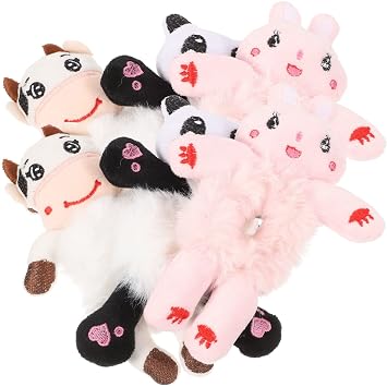 FOMIYES Hair Ties Fuzzy Scrunchies Animal 6pcs Plush Animal Hair Scrunchies Bunny Panda Cow Design Hair Rope Ponytail Holder Kawaii Headdress Furry Bracelet for Girls Furry Hair Ties