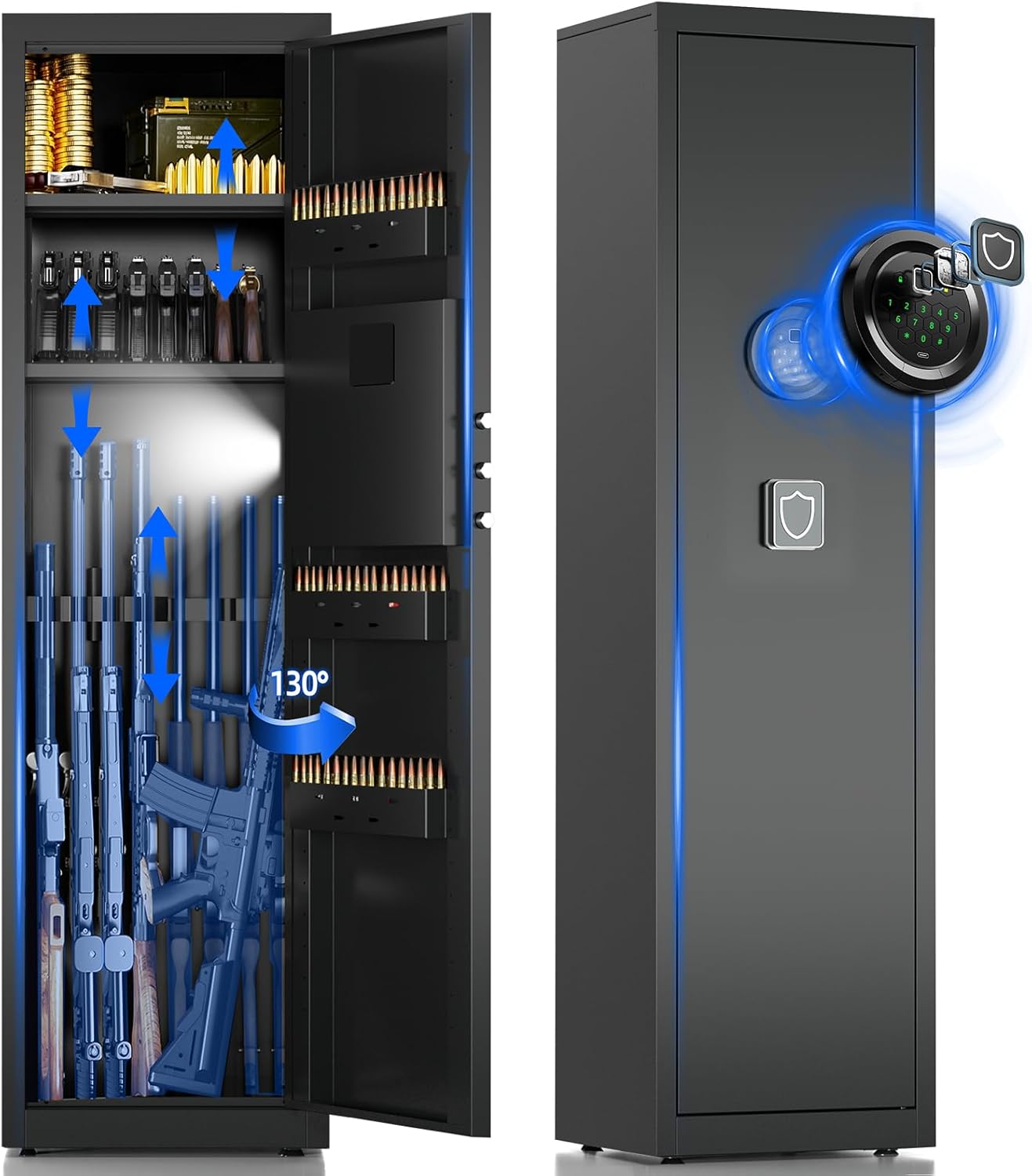 6-10 Gun Safe,Rifle Safe,Gun Safe for Rifles and Pistols,Gun Cabinet for Shotguns,Long Gun Cabinet for Shotguns with Removable Storage Shelf,LED Light,Quick Access Rifle Safes,Adjustable Shelves