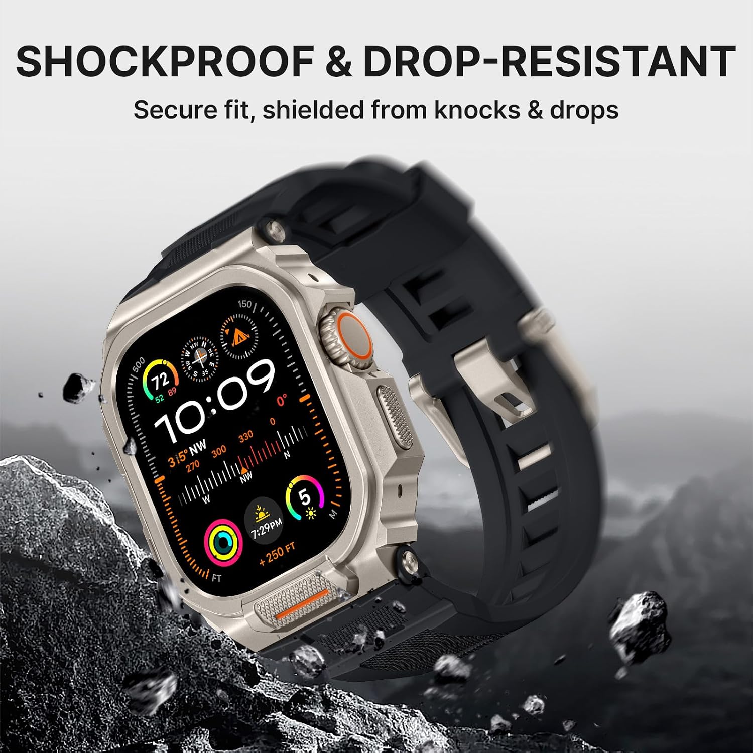 Bandletic Rugged Case Band Compatible with Apple Watch Ultra 3/2/1, Compatible with Apple Watch 49mm, Military Grade Shockproof Bumper Cover for iWatch Tactical Band Men, Screen Protector Included