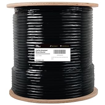 TRUE CABLE Cat5e Direct Burial Bulk Ethernet Cable, Shielded F/UTP, 500ft, Black, Waterproof, Outdoor OSP Jacket, 24AWG Solid Bare Copper, 350MHz, PoE++ 100W