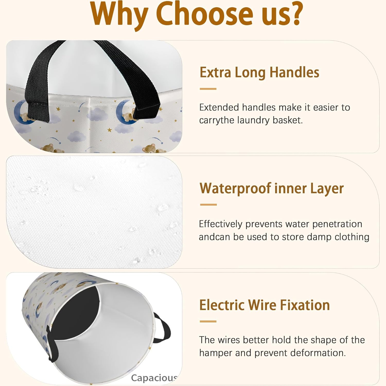 Teddy Bear on the Moon Laundry Basket,Cute Laundry Hamper,Collapsible Organizer Basket for Storage Bin Toy Bins, Dirty Clothes Laundry Basket for Living Room/Bathroom/Bedroom