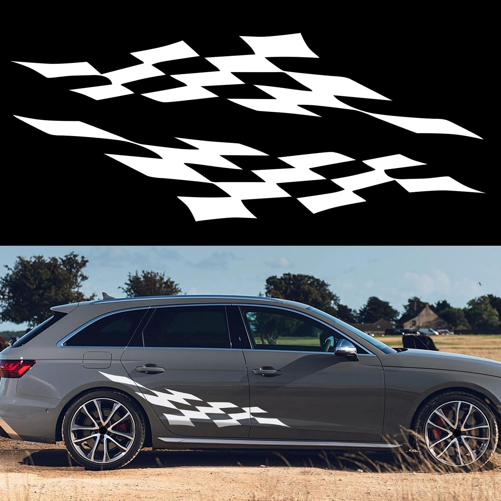 LUUXWPFZ Car Side Decals, for VW Polo MK6/Taigo/Seat Ibiza 6/Seat Arona KJ7 FR 2018-2024 2025 Auto Body Exterior Door Waist Line Styling Panels Checkered Flag Racing Stripe Graphics Stickers,B