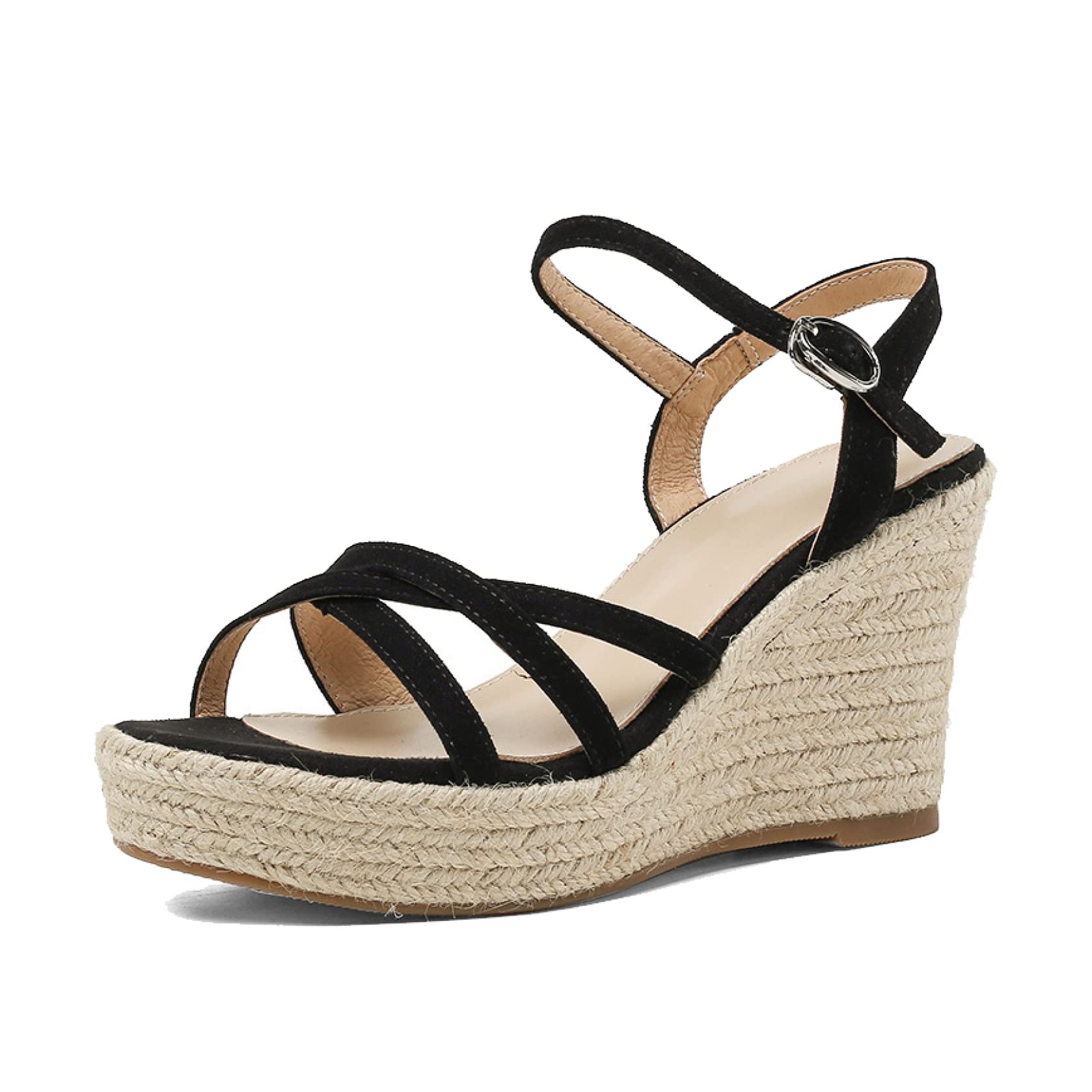 Womens Espadrilles Sandals Open Toe Ankle Strap Buckle Platform High Heels Concise Summer Party Shoes