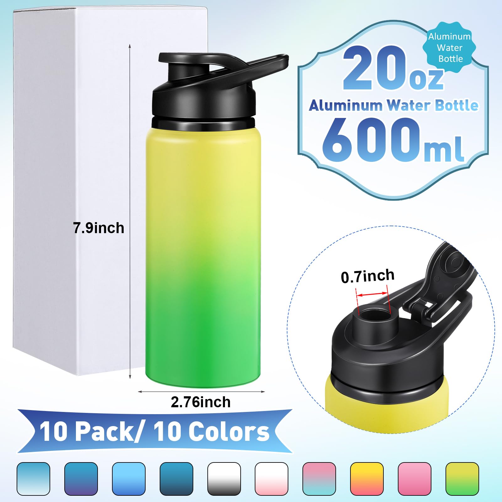 Mimorou 10 Pack Reusable Aluminum Water Bottles Bulk Jordan - View #9